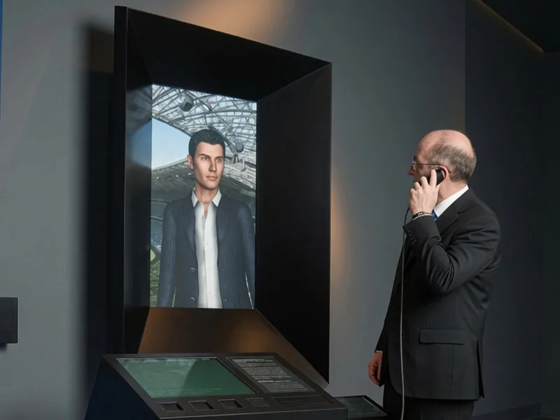 Digital exhibition guide at the Deutsches Museum talking to a visitor